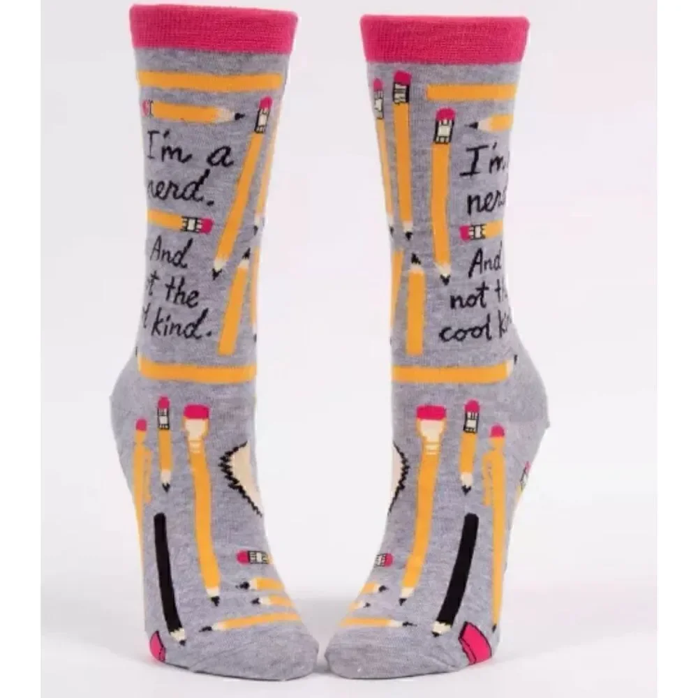 Socks Blue Q Women’s Cotton Crew Nerd Pencils School